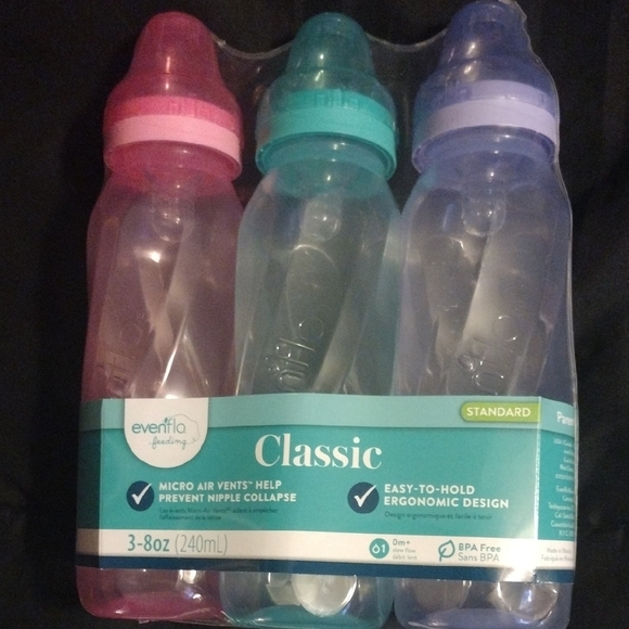 Evenflo Classic Baby Bottles - Pink, Blue, Clear - Picture 1 of 7